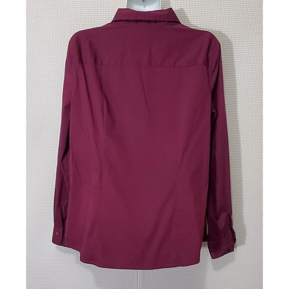 Doncaster Button Up Blouse Womens 14 Burgundy Top Stretch Long Sleeve Business - Picture 4 of 11